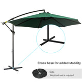 Outsunny 3(m) Banana Parasol Hanging Cantilever Umbrella with Crank Handle, 8 Ribs and Cross Base for Outdoor, Sun Shade, Dark Green