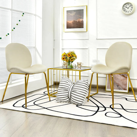 Set of 2 Modern Velvet Dining Chairs with Golden Finished Metal Legs for Kitchen and Dining Room