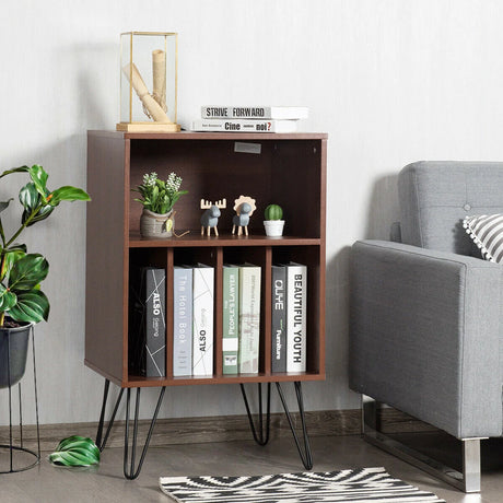Record Player Stand with 5 Open Compartments for Living Room &amp; Bedroom-Coffee