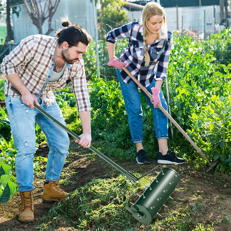 18/21 Inch Manual Lawn Aerator with Detachable Handle and Tine Spikes-18 inches