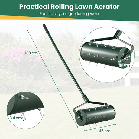 18/21 Inch Manual Lawn Aerator with Detachable Handle and Tine Spikes-18 inches