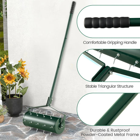 18/21 Inch Manual Lawn Aerator with Detachable Handle and Tine Spikes-18 inches