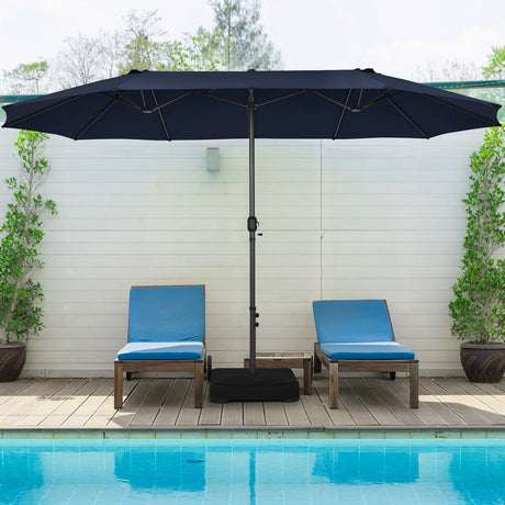 15 Feet Double-Sided Twin Patio Umbrella with Crank and Base-Navy