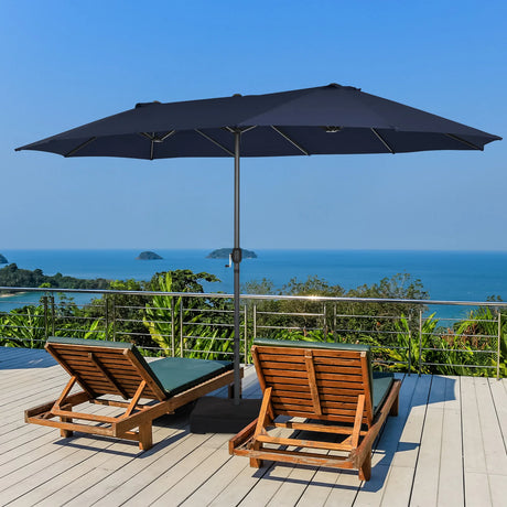 15 Feet Double-Sided Twin Patio Umbrella with Crank and Base-Navy