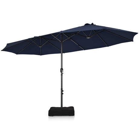 15 Feet Double-Sided Twin Patio Umbrella with Crank and Base-Navy