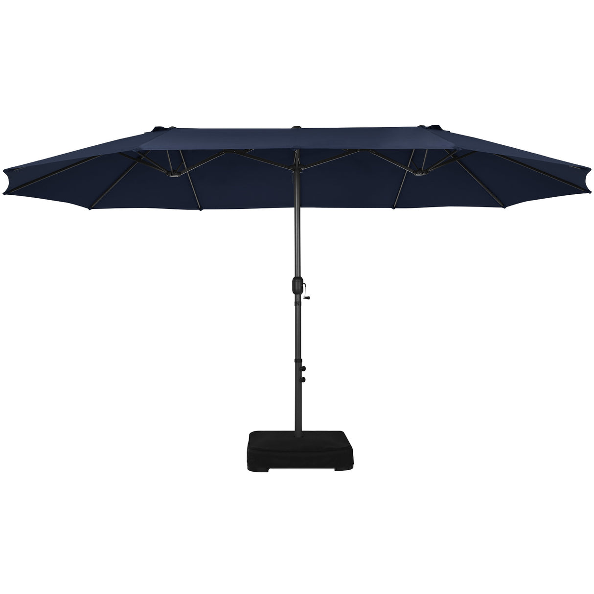 15 Feet Double-Sided Twin Patio Umbrella with Crank and Base-Navy