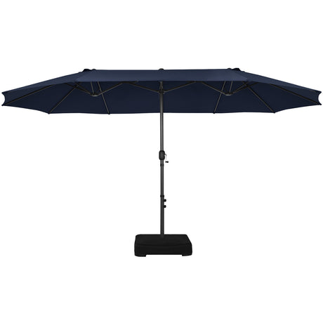15 Feet Double-Sided Twin Patio Umbrella with Crank and Base-Navy