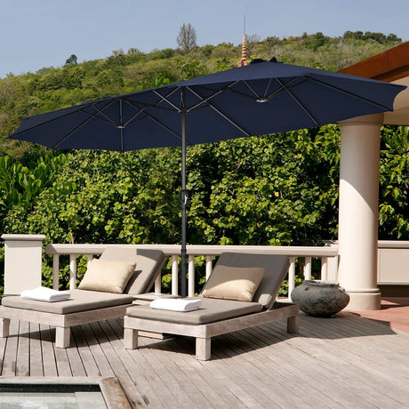 15 Feet Double-Sided Twin Patio Umbrella with Crank and Base-Navy