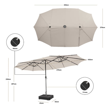 450cm Double-Sided Patio Umbrella with Solar Lights-Beige