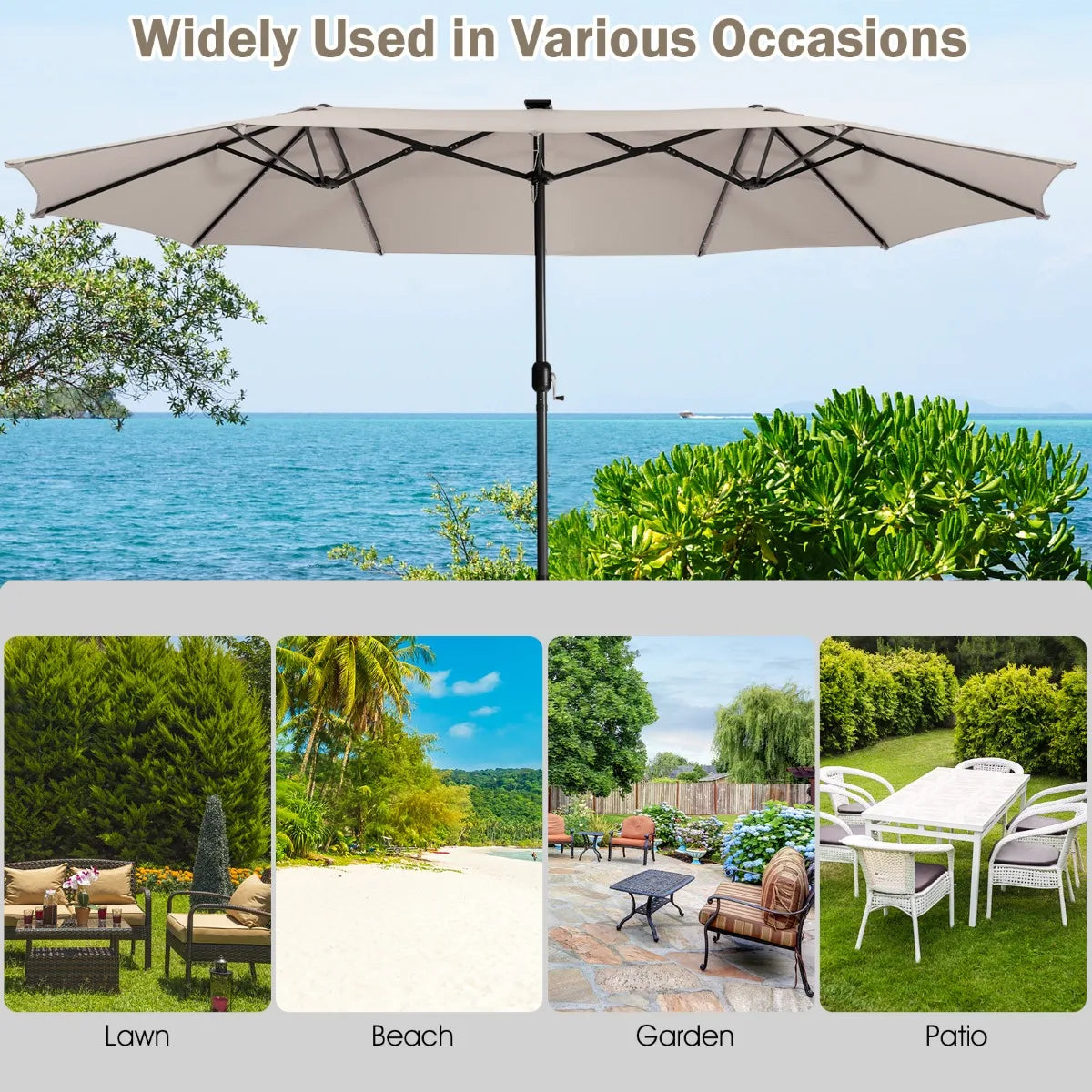 450cm Double-Sided Patio Umbrella with Solar Lights-Beige