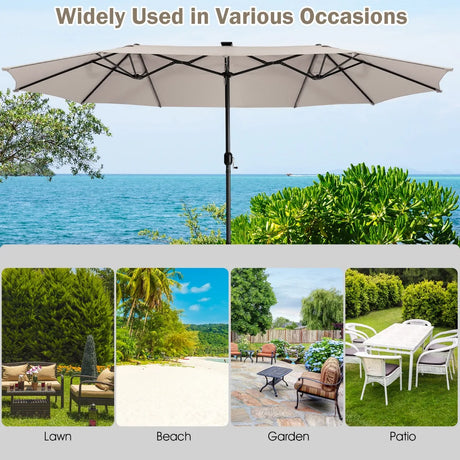 450cm Double-Sided Patio Umbrella with Solar Lights-Beige