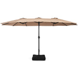 15 Feet Double-Sided Twin Patio Umbrella with Crank and Base Coffee in Outdoor Market-Coffee