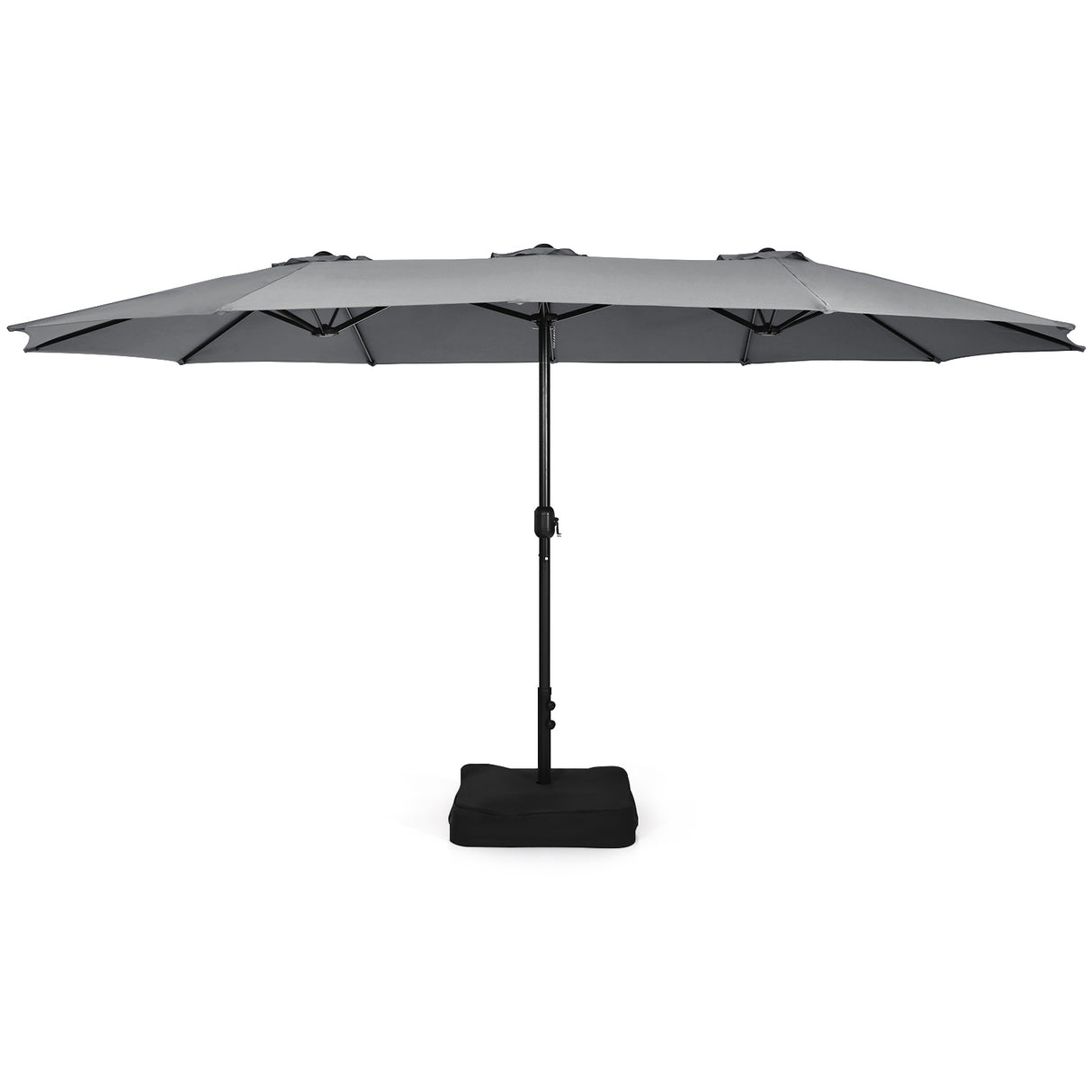 15 Feet Double-Sided Twin Patio Umbrella with Crank and Base Coffee in Outdoor Market-Gray
