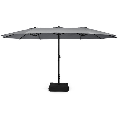 15 Feet Double-Sided Twin Patio Umbrella with Crank and Base Coffee in Outdoor Market-Gray