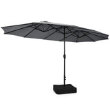 15 Feet Double-Sided Twin Patio Umbrella with Crank and Base Coffee in Outdoor Market-Gray
