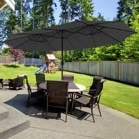 15 Feet Double-Sided Patio Umbrella with 48 LED Lights-Gray