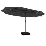 15 Feet Double-Sided Patio Umbrella with 48 LED Lights-Gray