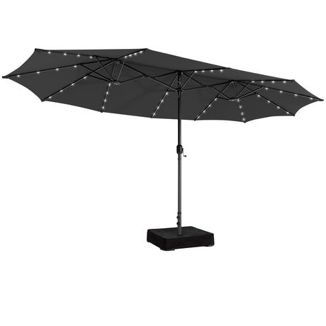 15 Feet Double-Sided Patio Umbrella with 48 LED Lights-Gray