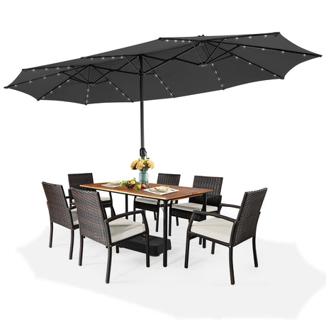 15 Feet Double-Sided Patio Umbrella with 48 LED Lights-Gray