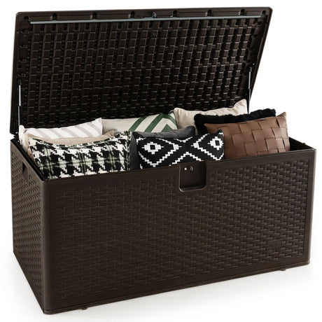 120 Gallon Outdoor Storage Box with Lockable Lid-Brown