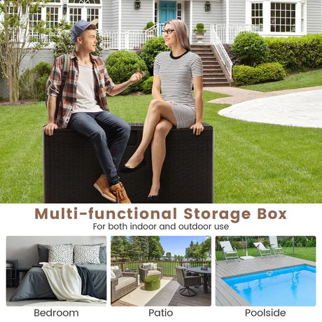 120 Gallon Outdoor Storage Box with Lockable Lid-Brown