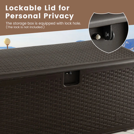 120 Gallon Outdoor Storage Box with Lockable Lid-Brown