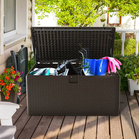 120 Gallon Outdoor Storage Box with Lockable Lid-Brown