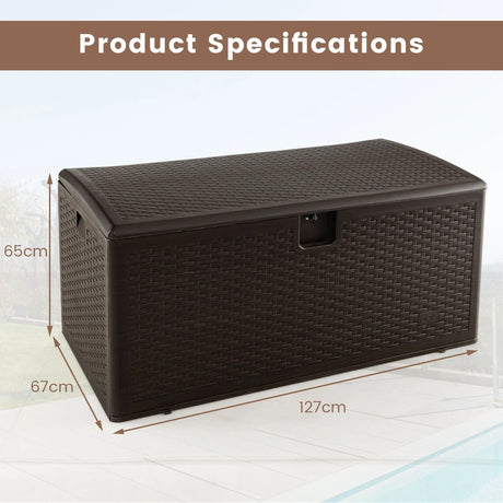 120 Gallon Outdoor Storage Box with Lockable Lid-Brown