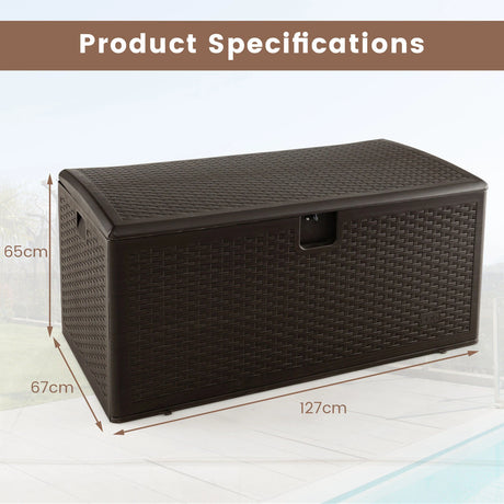 120 Gallon Outdoor Storage Box with Lockable Lid-Brown