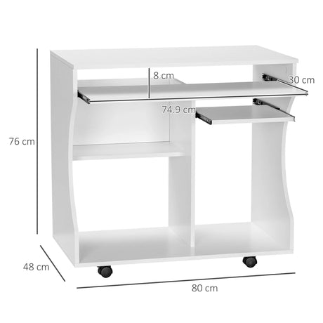 HOMCOM Multi-Storage Compact Work Desk, with Wheels - White