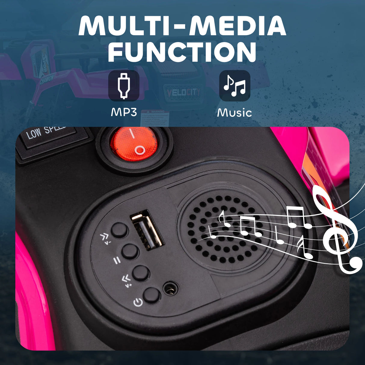 HOMCOM 12V Kids Quad Bike with Forward, Reverse Functions, Ride-On ATV w/ Music, LED, Headlights, for Ages 3-5 Years - Pink