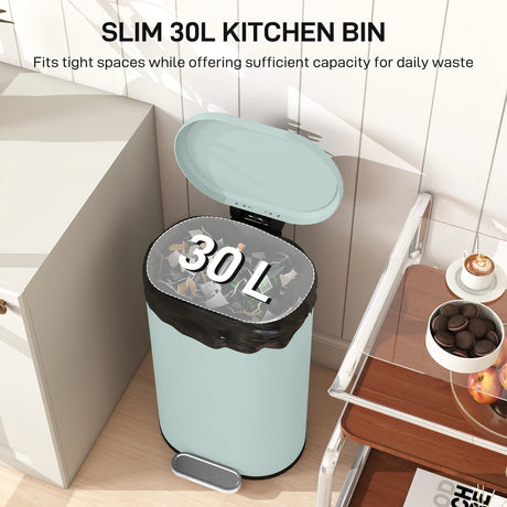HOMCOM 30 L Modern Curved Kitchen Bin - Green