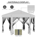 Outsunny 3.2m Pop Up Gazebo Hexagonal Canopy Tent Outdoor Sun Protection with Mesh Sidewalls, Handy Bag, Light Grey