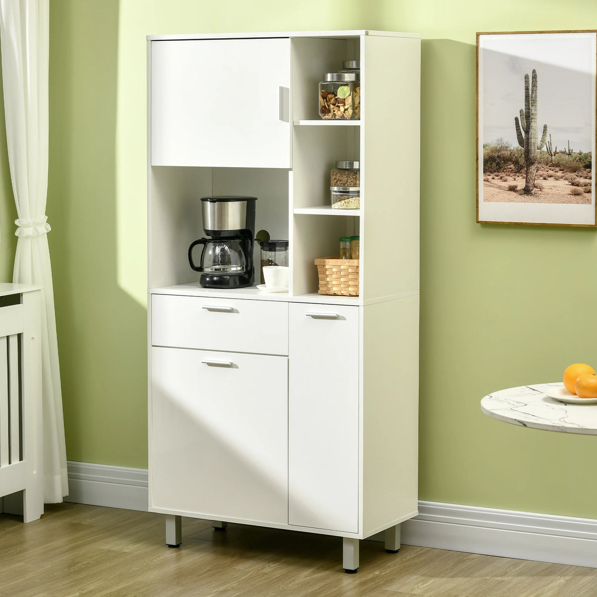 HOMCOM Kitchen Cupboard, Modern Kitchen Storage Cabinet with Shelves and Drawer, Free Standing Kitchen Units, 166 cm, White