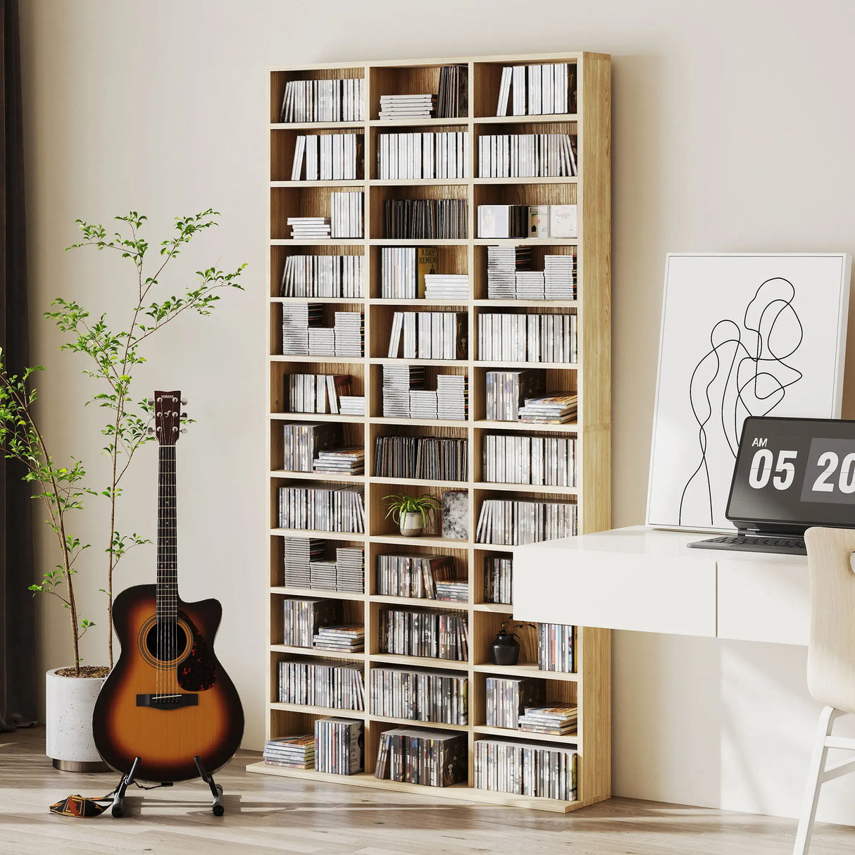 HOMCOM CD Storage Unit with Adjustable Shelves, 102 x 195 cm, Oak Tone