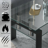 Rectangle Glass Coffee Table with Metal Legs for Living Room-Black