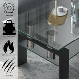 Rectangle Glass Coffee Table with Metal Legs for Living Room-Black