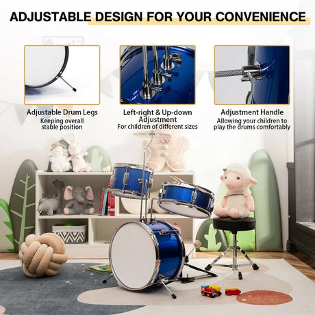 5 Pieces Junior Drum Set with 5 Drums-Blue