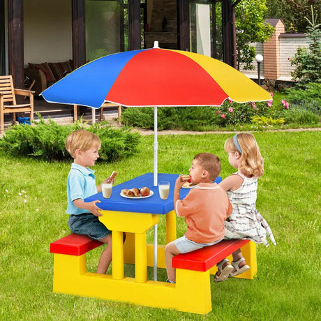 Kids Colorful Picnic Table Set with Removable Umbrella