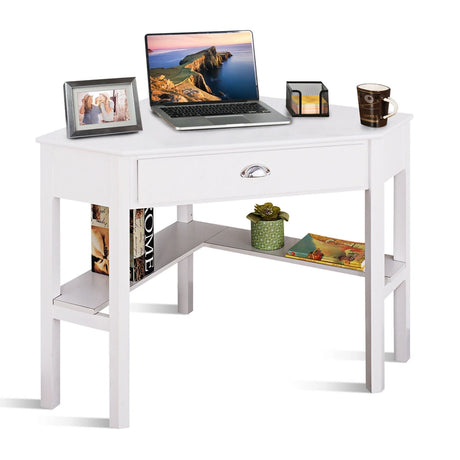 Corner Wooden Piece Laptop Computer Desk-White