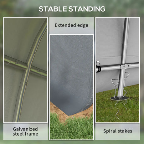 Outsunny 3 x 3(m) Garden Storage Tent, Heavy Duty Outdoor Shed, Waterproof Portable Shed Storage Shelter with Galvanised Steel Frame for Bike, Motorcycle, Garden Tools, Grey