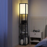 HOMCOM Floor Lamp with Shelves, 3 Layer Column Modern Standing Lamp for Living Room, Bedroom, Office, Bulb not Included, Black