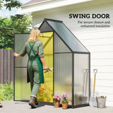 Outsunny Polycarbonate Greenhouse with Swing Door and Adjustable Window, Walk-in Greenhouse, 5.5 x 6.5ft, Black