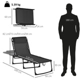 Outsunny Foldable Sun Lounger, Outdoor 4 Level Adjustable Backrest Reclining Chaise Chair, Steel Frame Recliner Chair for Camping, Hiking, Black