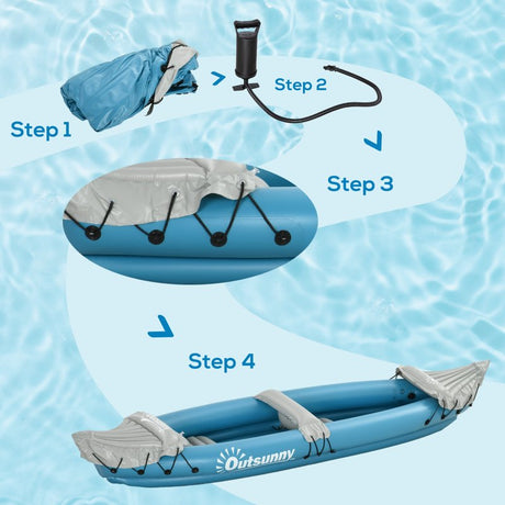 Outsunny Inflatable Kayak, Two-Person Inflatable Canoe Boat Set with Air Pump, Aluminium Oars, 318 x 80 x 50cm - Blue