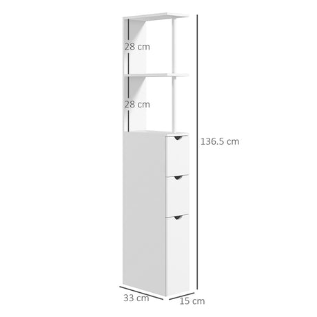 kleankin Slim Bathroom Storage Cabinet with Drawers, Tall Bathroom Cupboard with 2-Tier Shelf, White