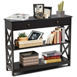Console Table 3-Tier with Drawer and Storage Shelves-Dark Brown