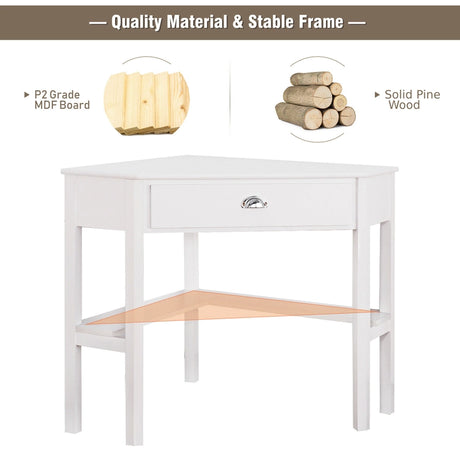 Corner Wooden Piece Laptop Computer Desk-White