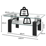Rectangle Glass Coffee Table with Metal Legs for Living Room-Black