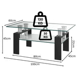 Rectangle Glass Coffee Table with Metal Legs for Living Room-Black
